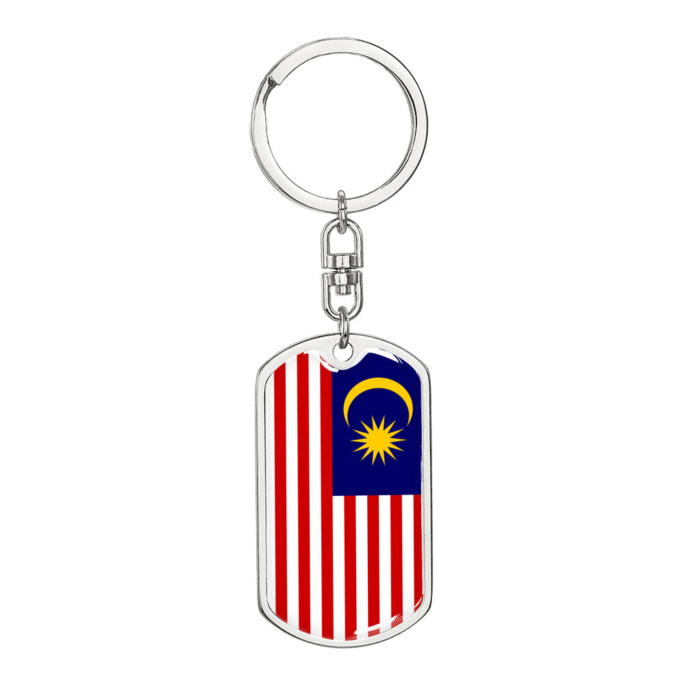 Malaysia Flag Swivel Keychain Dog Tag Stainless Steel or 18k Gold-Express Your Love Gifts