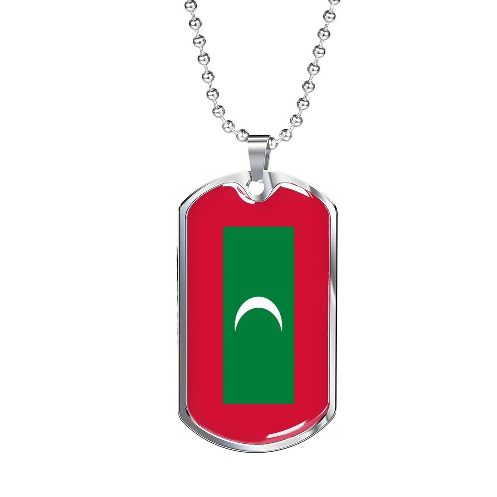 Maldives Flag Necklace Stainless Steel or 18k Gold Dog Tag 24" Chain-Express Your Love Gifts