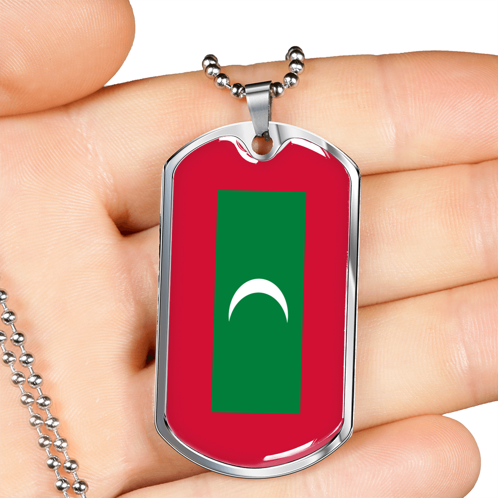 Maldives Flag Necklace Stainless Steel or 18k Gold Dog Tag 24" Chain-Express Your Love Gifts