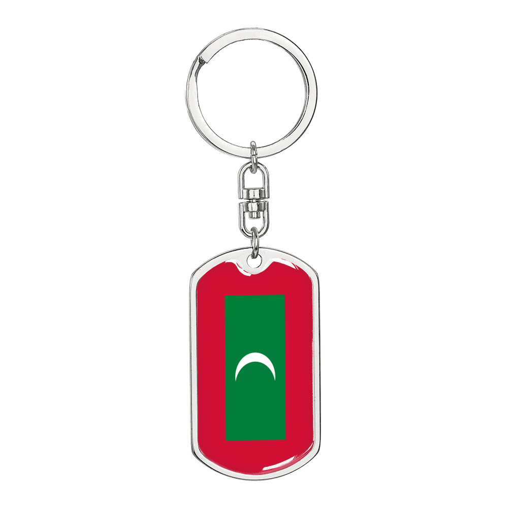 Maldives Flag Swivel Keychain Dog Tag Stainless Steel or 18k Gold-Express Your Love Gifts