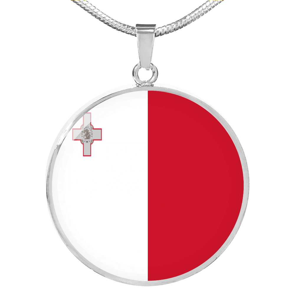 Malta Flag Necklace Circle Pendant Stainless Steel or 18k Gold 18-22"-Express Your Love Gifts