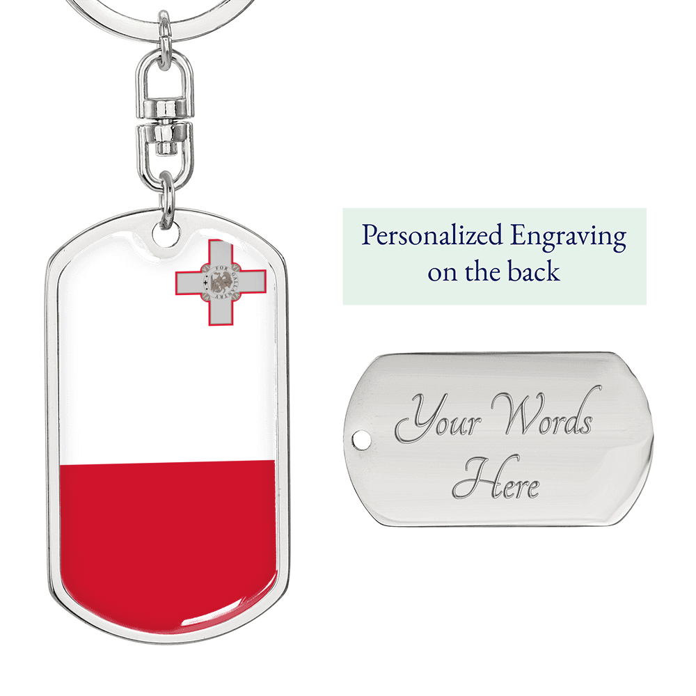 Malta Flag Swivel Keychain Dog Tag Stainless Steel or 18k Gold-Express Your Love Gifts