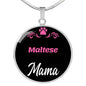 Maltese Mama Necklace Circle Pendant Stainless Steel or 18k Gold 18-22" Dog Mom Pendant-Express Your Love Gifts