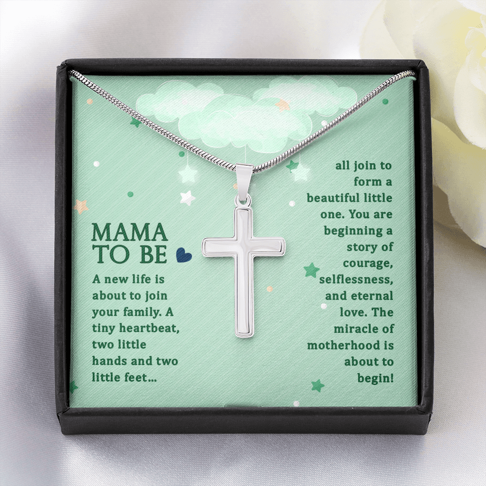 Mama To Be A New Life Cross Card Necklace w Stainless Steel Pendant-Express Your Love Gifts