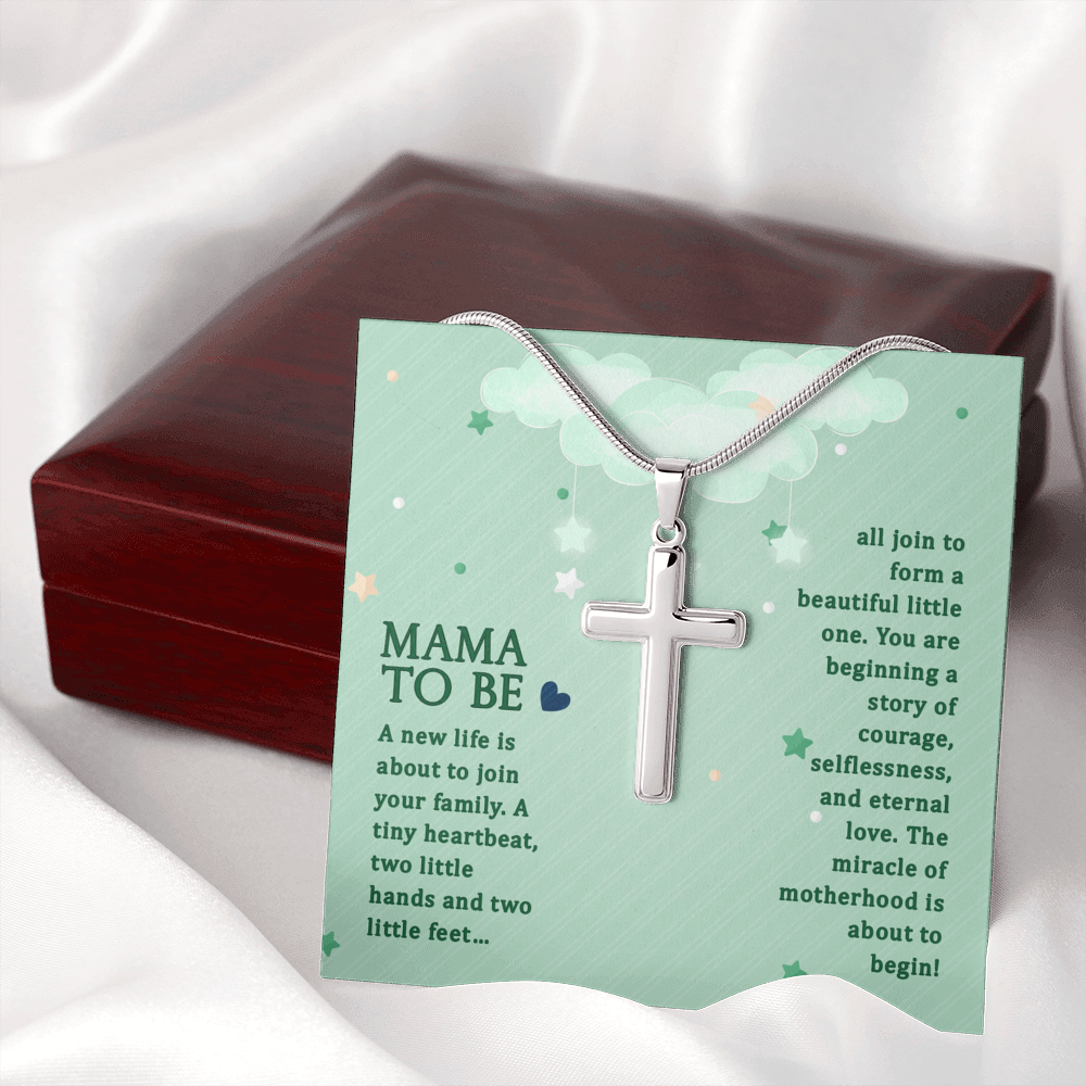 Mama To Be A New Life Cross Card Necklace w Stainless Steel Pendant-Express Your Love Gifts