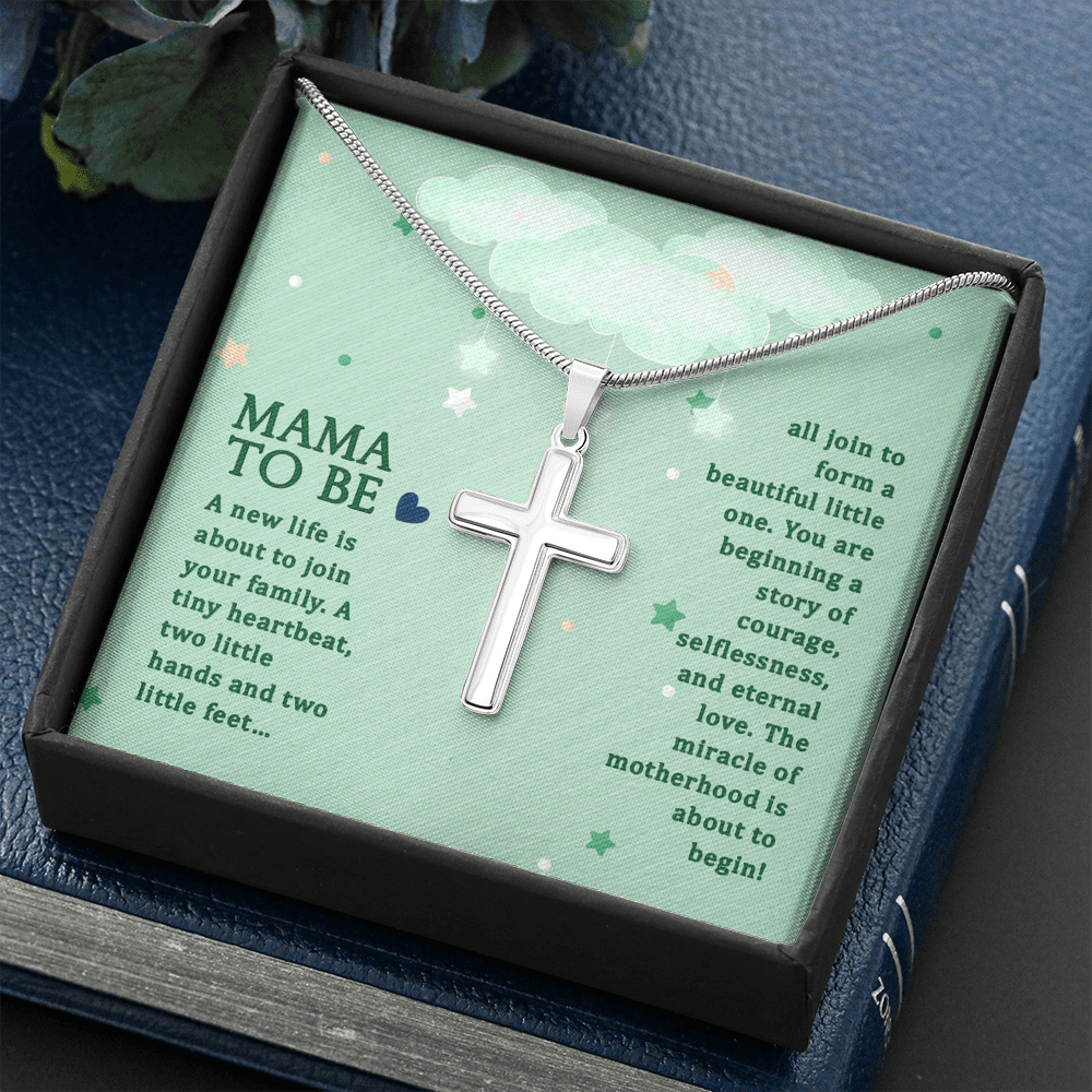 Mama To Be A New Life Cross Card Necklace w Stainless Steel Pendant-Express Your Love Gifts