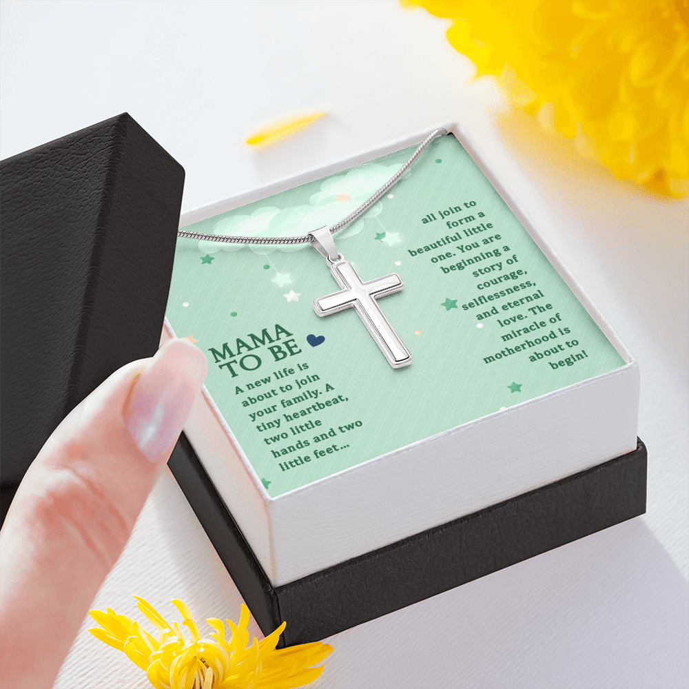 Mama To Be A New Life Cross Card Necklace w Stainless Steel Pendant-Express Your Love Gifts
