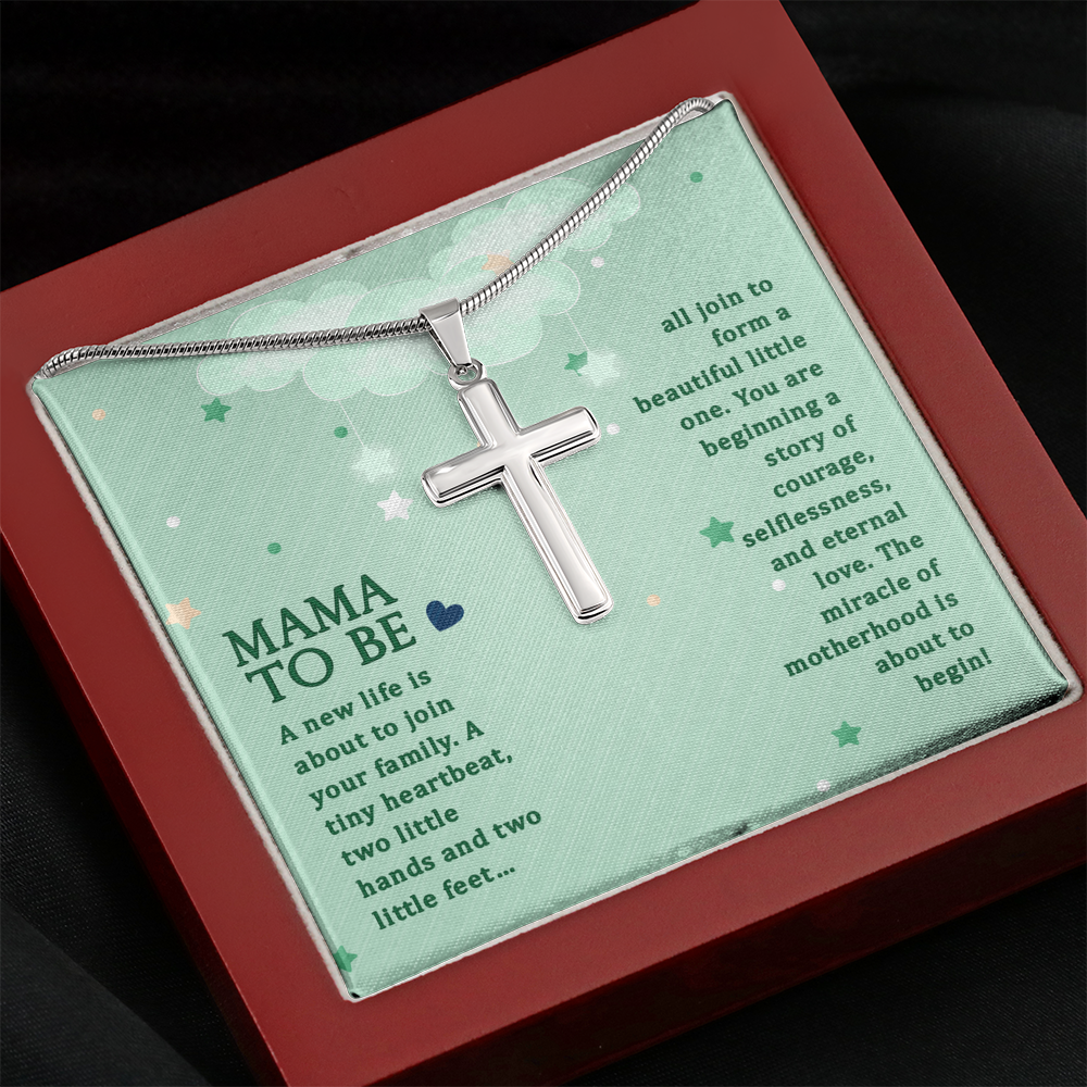 Mama To Be A New Life Cross Card Necklace w Stainless Steel Pendant-Express Your Love Gifts