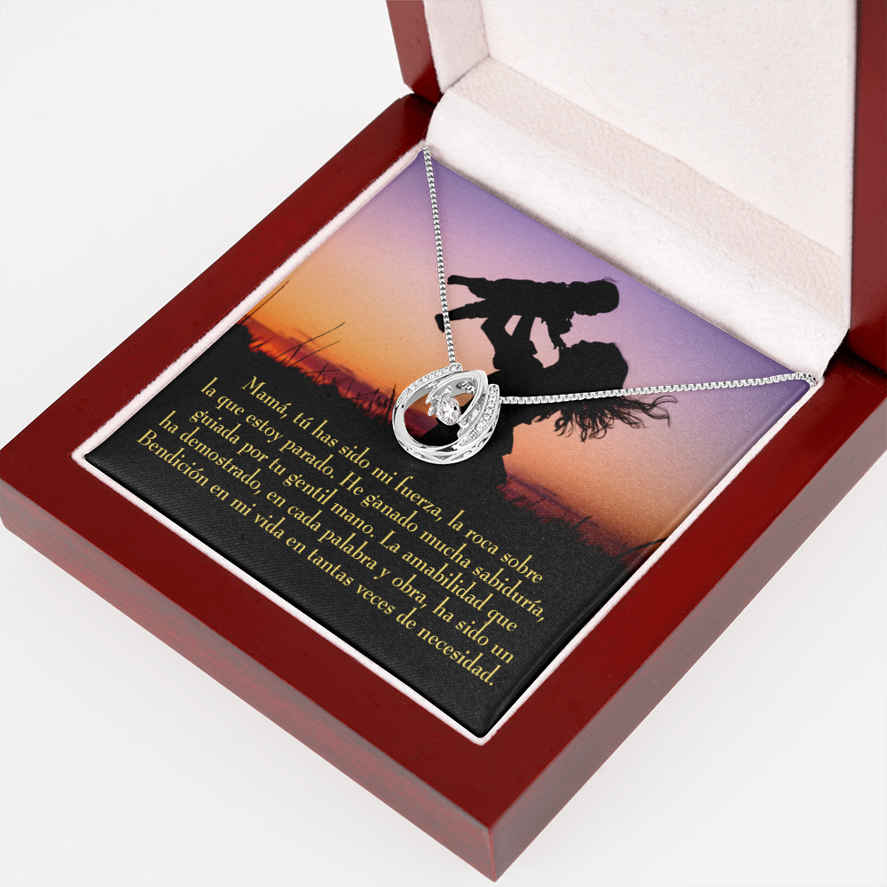 Mamá tú has sido mi fuerza Lucky Horseshoe Necklace Message Card 14k w CZ Crystals-Express Your Love Gifts