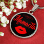 Mamacita Red Lips Necklace Spanish Hot Mama Circle Pendant Stainless Steel or 18k Gold 18-22"-Express Your Love Gifts