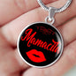 Mamacita Red Lips Necklace Spanish Hot Mama Circle Pendant Stainless Steel or 18k Gold 18-22"-Express Your Love Gifts