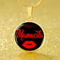 Mamacita Red Lips Necklace Spanish Hot Mama Circle Pendant Stainless Steel or 18k Gold 18-22"-Express Your Love Gifts