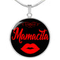 Mamacita Red Lips Necklace Spanish Hot Mama Circle Pendant Stainless Steel or 18k Gold 18-22"-Express Your Love Gifts