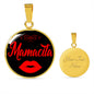 Mamacita Red Lips Necklace Spanish Hot Mama Circle Pendant Stainless Steel or 18k Gold 18-22"-Express Your Love Gifts
