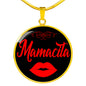Mamacita Red Lips Necklace Spanish Hot Mama Circle Pendant Stainless Steel or 18k Gold 18-22"-Express Your Love Gifts