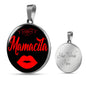 Mamacita Red Lips Necklace Spanish Hot Mama Circle Pendant Stainless Steel or 18k Gold 18-22"-Express Your Love Gifts