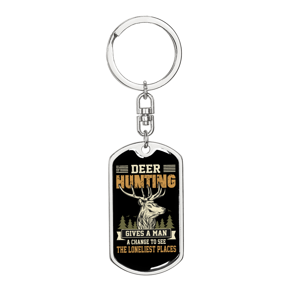 Man Deer Hunter'S Keychain Gift Stainless Steel or 18k Gold Dog Tag Keyring-Express Your Love Gifts