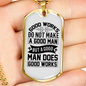Man Does Good Works Christian Necklace Stainless Steel or 18k Gold Dog Tag 24" Chain-Express Your Love Gifts