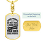 Man Does Good Works Keychain Stainless Steel or 18k Gold Dog Tag Keyring-Express Your Love Gifts