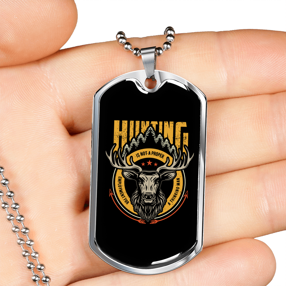 Man Hunting Employment Necklace Stainless Steel or 18k Gold Dog Tag 24" Chain-Express Your Love Gifts