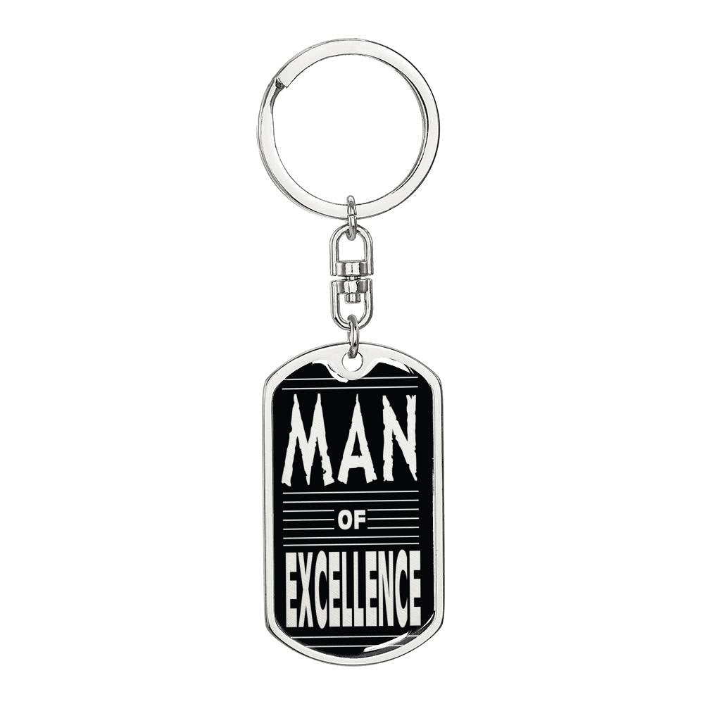 Man Of Excellence Dog Tag Pendant Keychain Stainless Steel or 18k Gold-Express Your Love Gifts