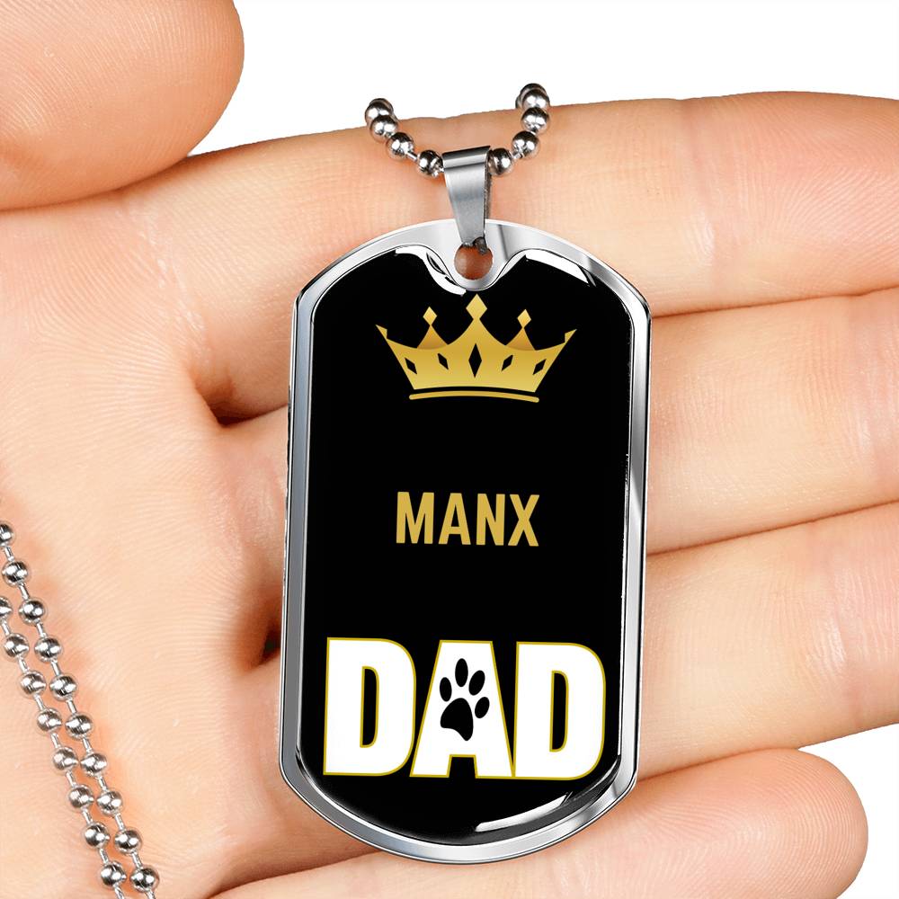 Manx Cat Dad Necklace Stainless Steel or 18k Gold Dog Tag 24" Chain-Express Your Love Gifts
