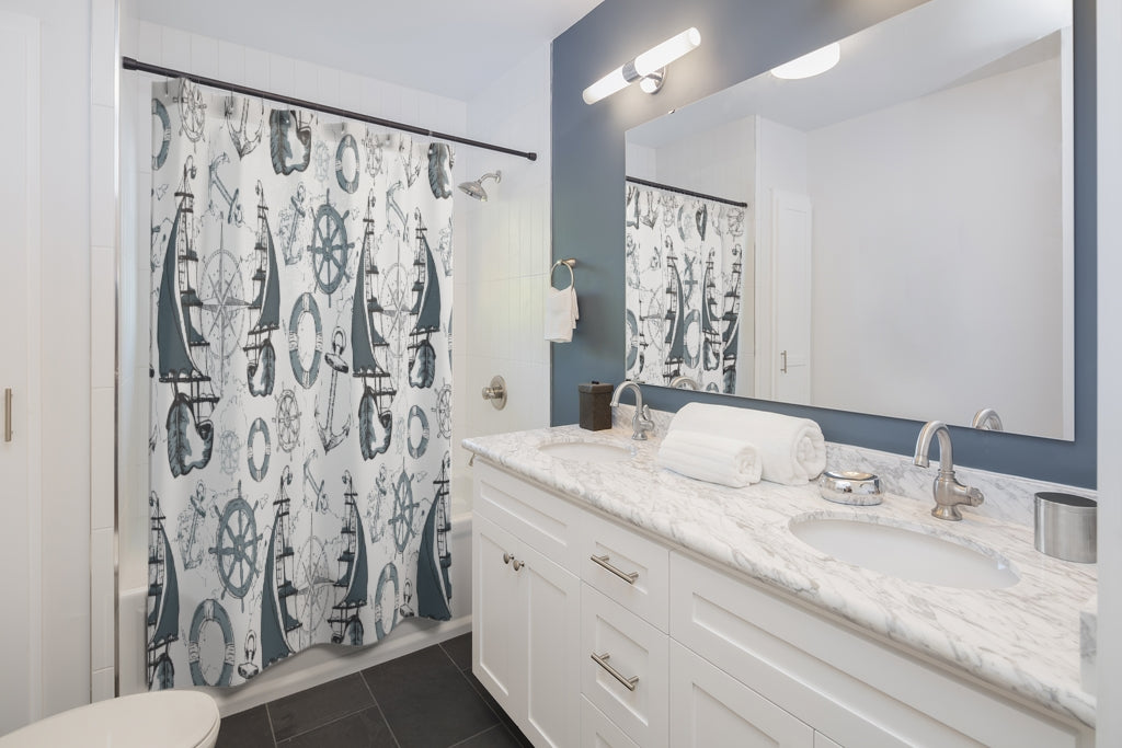 Maritime Pattern Design Stylish Design 71" x 74" Elegant Waterproof Shower Curtain for a Spa-like Bathroom Paradise Exceptional Craftsmanship-Express Your Love Gifts