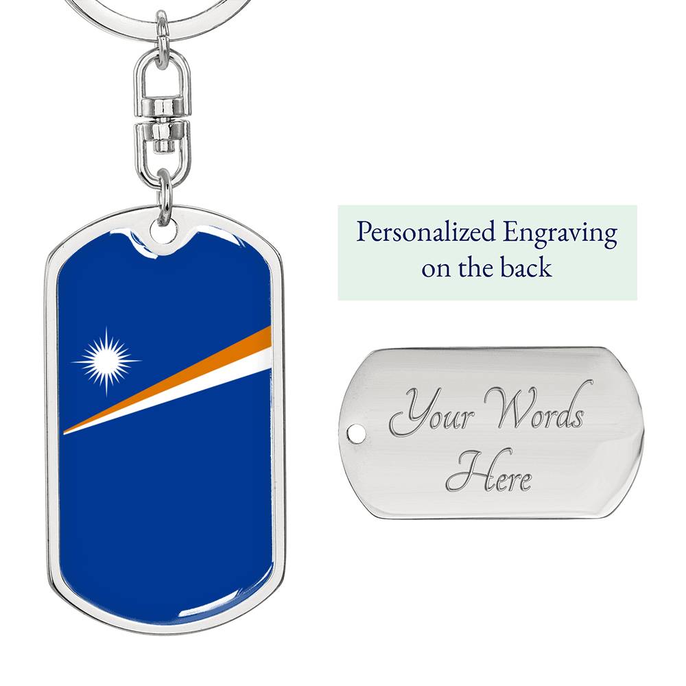 Marshall Islands Flag Keychain Dog Tag Stainless Steel or 18k Gold-Express Your Love Gifts