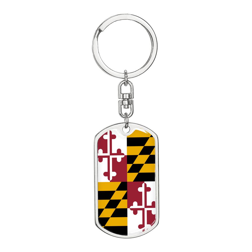 Maryland State Flag Keychain Dog Tag Stainless Steel or 18k Gold-Express Your Love Gifts