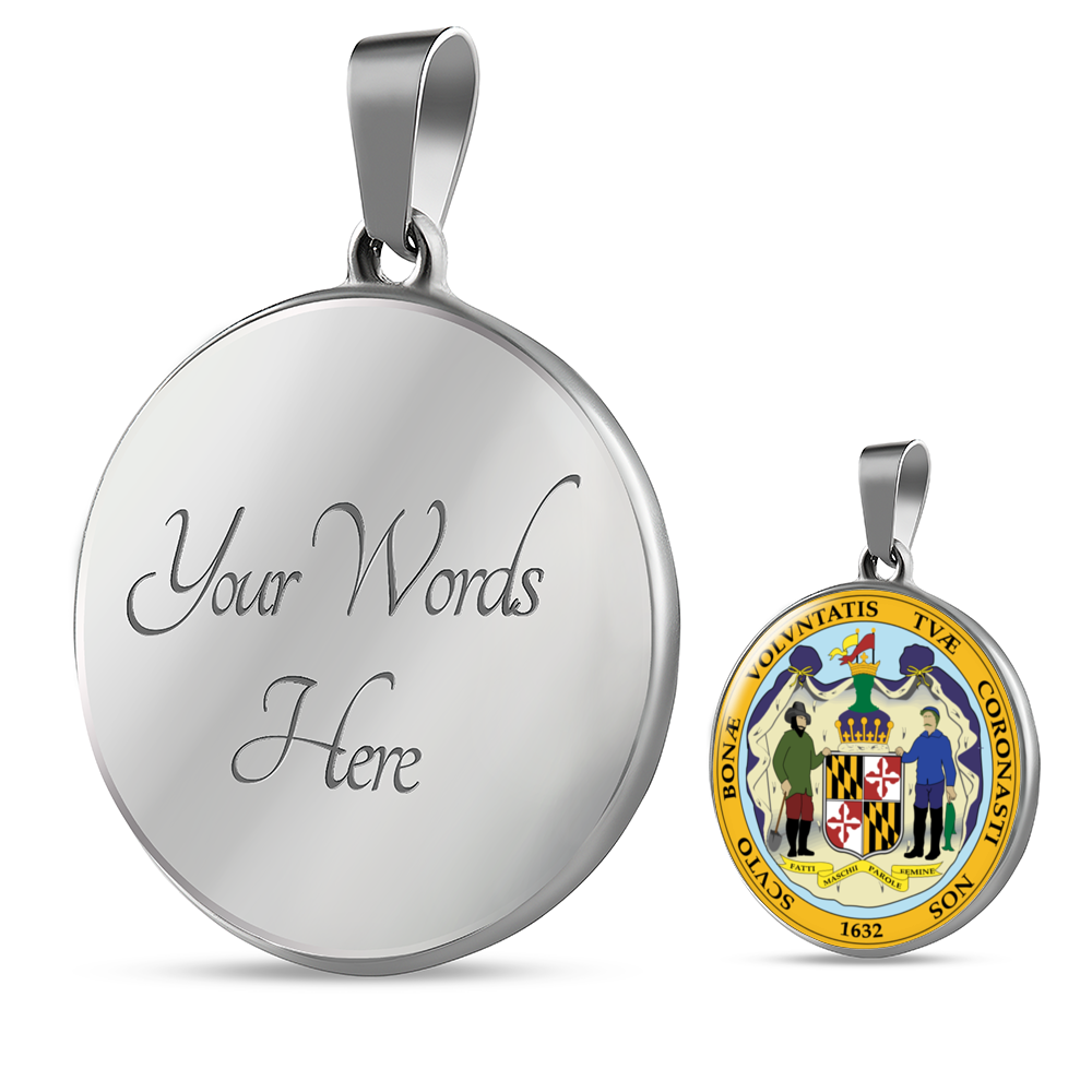 Maryland State Seal Necklace Circle Pendant Stainless Steel or 18k Gold 18-22"-Express Your Love Gifts