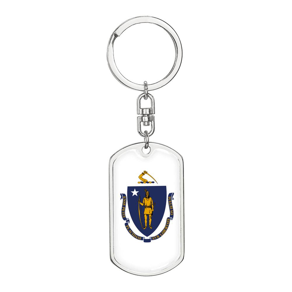 Massachusetts State Flag Keychain Dog Tag Stainless Steel or 18k Gold-Express Your Love Gifts