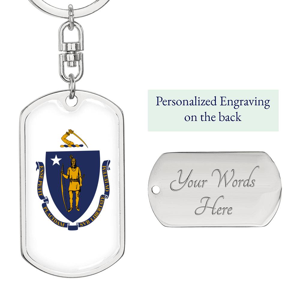 Massachusetts State Flag Keychain Dog Tag Stainless Steel or 18k Gold-Express Your Love Gifts