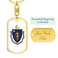 Massachusetts State Flag Keychain Dog Tag Stainless Steel or 18k Gold-Express Your Love Gifts