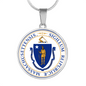 Massachusetts State Seal Necklace Circle Pendant Stainless Steel or 18k Gold 18-22"-Express Your Love Gifts