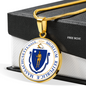 Massachusetts State Seal Necklace Circle Pendant Stainless Steel or 18k Gold 18-22"-Express Your Love Gifts