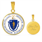 Massachusetts State Seal Necklace Circle Pendant Stainless Steel or 18k Gold 18-22"-Express Your Love Gifts