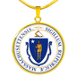 Massachusetts State Seal Necklace Circle Pendant Stainless Steel or 18k Gold 18-22"-Express Your Love Gifts