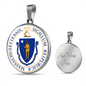 Massachusetts State Seal Necklace Circle Pendant Stainless Steel or 18k Gold 18-22"-Express Your Love Gifts
