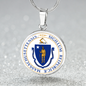 Massachusetts State Seal Necklace Circle Pendant Stainless Steel or 18k Gold 18-22"-Express Your Love Gifts
