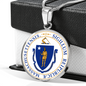 Massachusetts State Seal Necklace Circle Pendant Stainless Steel or 18k Gold 18-22"-Express Your Love Gifts