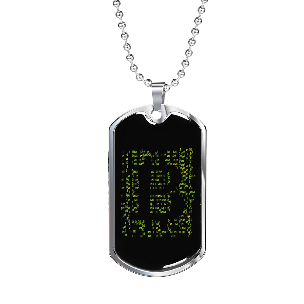 Matrix Bitcoin Crypto Necklace Stainless Steel or 18k Gold Dog Tag 24" Chain-Express Your Love Gifts