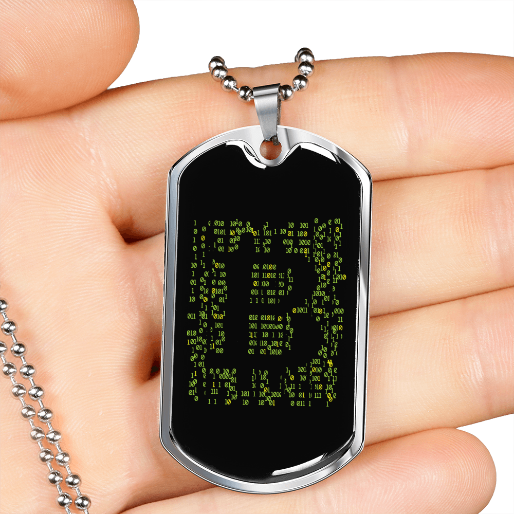 Matrix Bitcoin Crypto Necklace Stainless Steel or 18k Gold Dog Tag 24" Chain-Express Your Love Gifts