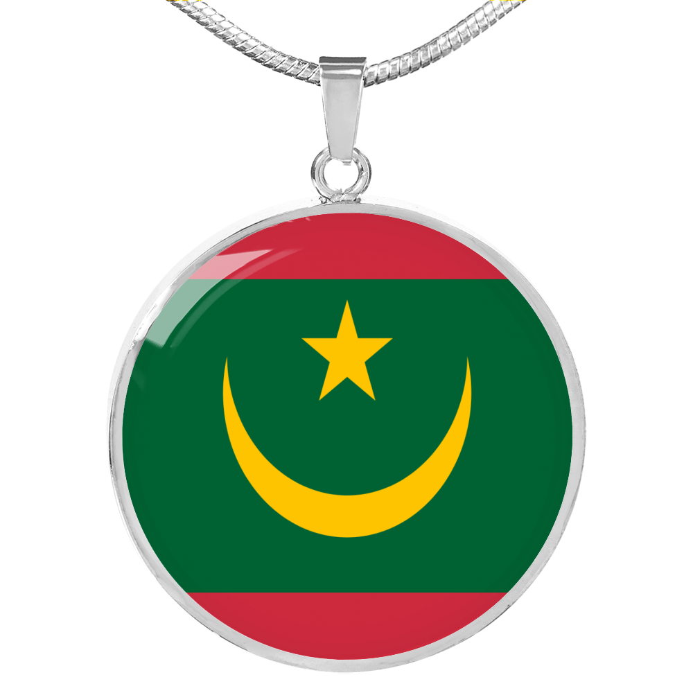 Mauritania Flag Necklace Circle Pendant Stainless Steel or 18k Gold 18-22"-Express Your Love Gifts