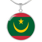 Mauritania Flag Necklace Circle Pendant Stainless Steel or 18k Gold 18-22"-Express Your Love Gifts