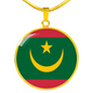 Mauritania Flag Necklace Circle Pendant Stainless Steel or 18k Gold 18-22"-Express Your Love Gifts