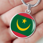 Mauritania Flag Necklace Circle Pendant Stainless Steel or 18k Gold 18-22"-Express Your Love Gifts