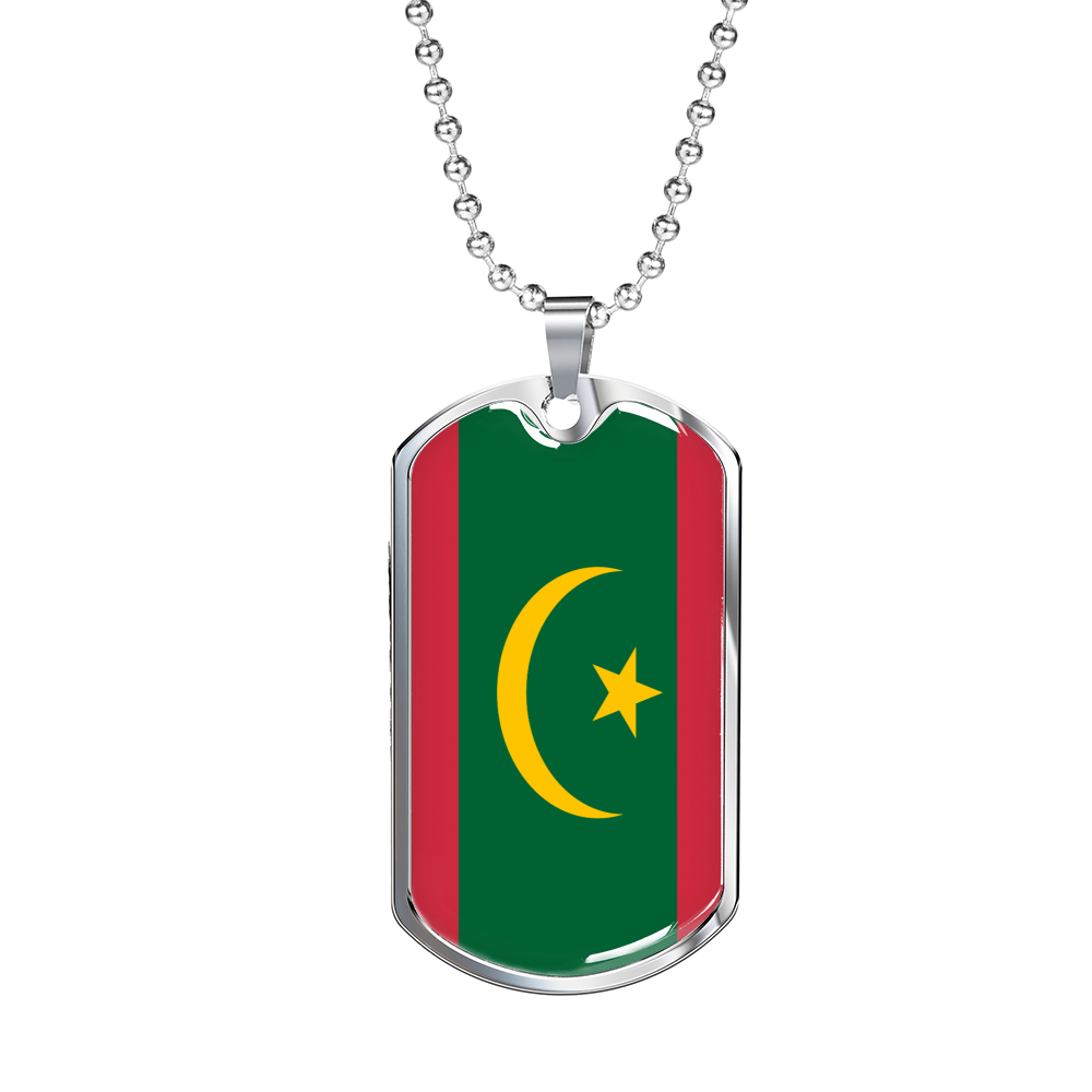 Mauritania Flag Necklace Stainless Steel or 18k Gold Dog Tag 24" Chain-Express Your Love Gifts