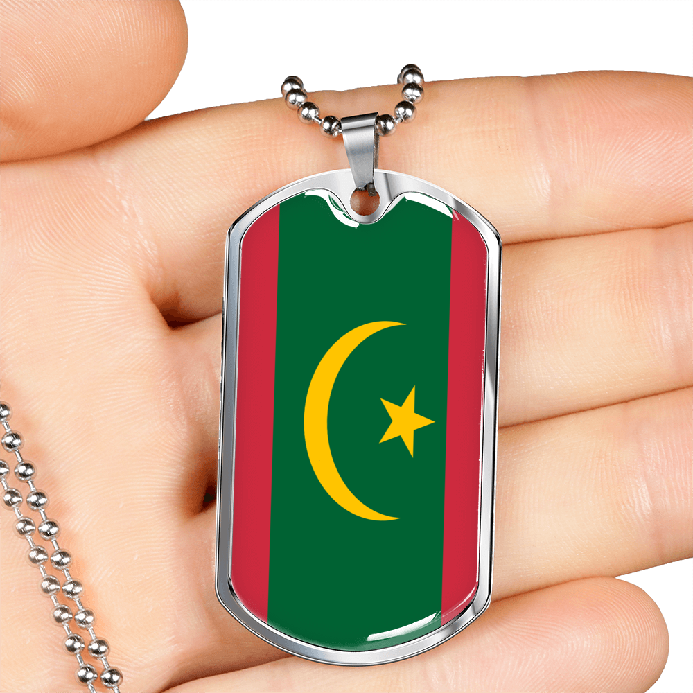 Mauritania Flag Necklace Stainless Steel or 18k Gold Dog Tag 24" Chain-Express Your Love Gifts