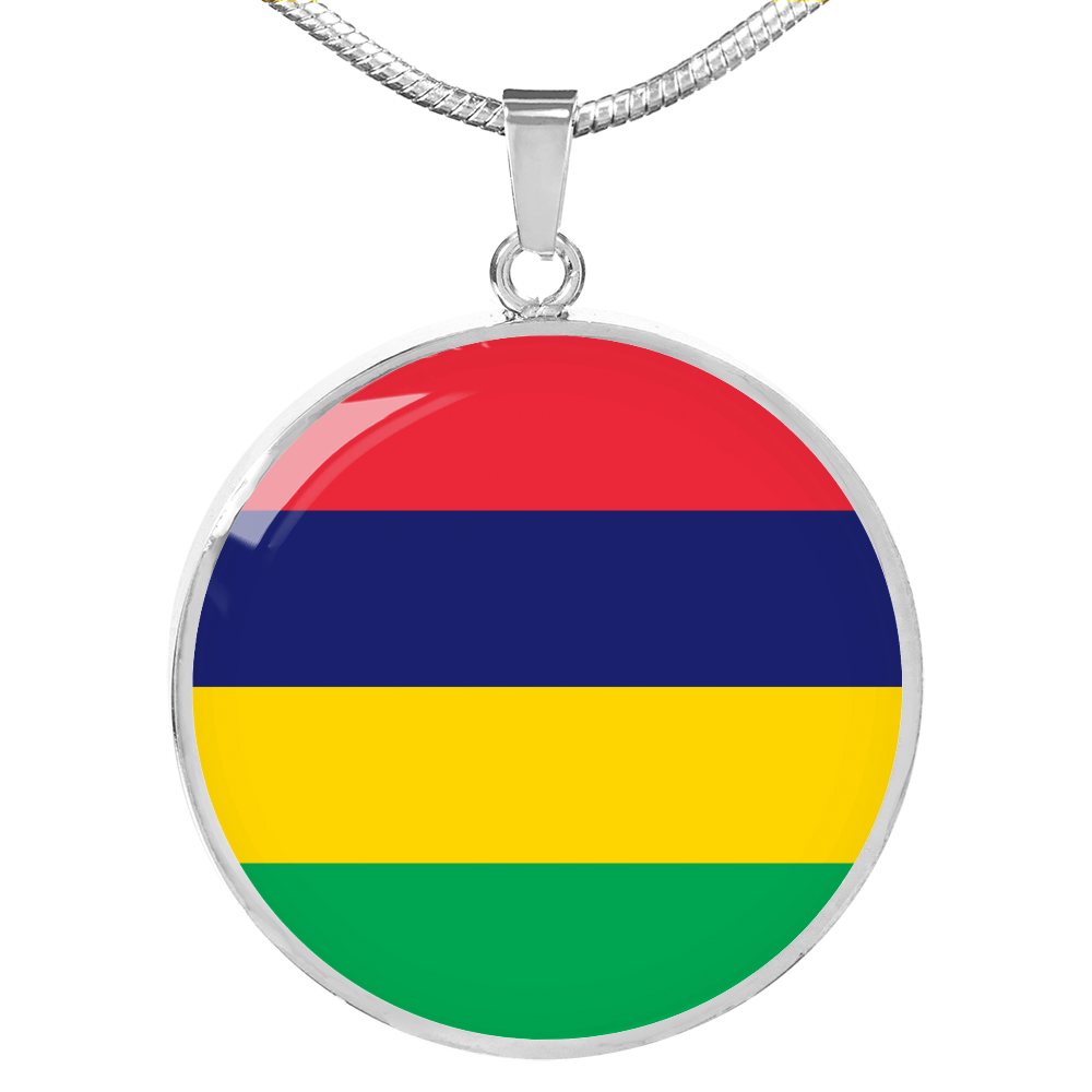 Mauritius Flag Necklace Circle Pendant Stainless Steel or 18k Gold 18-22"-Express Your Love Gifts