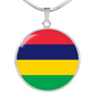 Mauritius Flag Necklace Circle Pendant Stainless Steel or 18k Gold 18-22"-Express Your Love Gifts